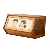Slanted-Front Cabinet Wood-Grain Bamboo Storage Cabinet Decorative Bamboo Pantry Cupboard for Bedroom