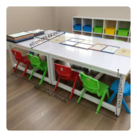 Kindergarten Training Table Double Person Long Table Steel Frame Rectangular Student Desk for Students, Preschoolers, Classroom, Daycare, Home