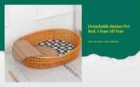 Rattan pet bed with removable, breathable pad