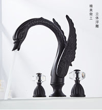 European Style Black Copper Three-Hole Basin Faucet with Crystal Handle
