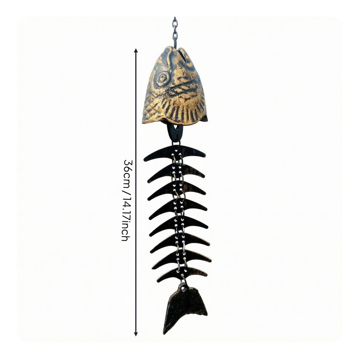 Fishbone Wind Chime Textured Metal Bronze Fish Ornament Vintage Look