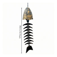 Fishbone Wind Chime Textured Metal Bronze Fish Ornament Vintage Look