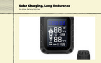 Motorcycle Tire Pressure tracking System, cordless TPMS, live LCD display, waterproof, temperature alarm, compatible with multiple design S of S designs.