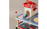 Wooden Parking Garage Playset Pretend Play Enjoy-Story Car Ramp Toy Develops Motor Skills for Young Children