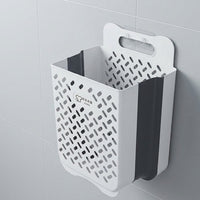 Large Foldable Wall-Mounted Laundry Hamper for Bathroom, Plastic Dirty Clothes Basket with No-Drill Installation