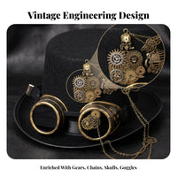 Wide Brim Steampunk Top Hat Tall Crown Top Hat Goggles