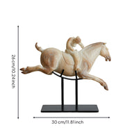 Horse Statue with Horseman Abstract Equestrian Statue Weathered for Bookshelf