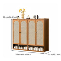 Multi-Layer Shoe Rack Removable Shelves Entryway Cabinet with Doors Open Bottom Shelf Rattan Footwear Storage Unit for Hallway