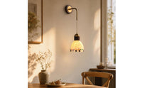 Wall Light Full-Color-Range Wood Wall Lamp Retro Sconce with Glass Shade for Dining Room