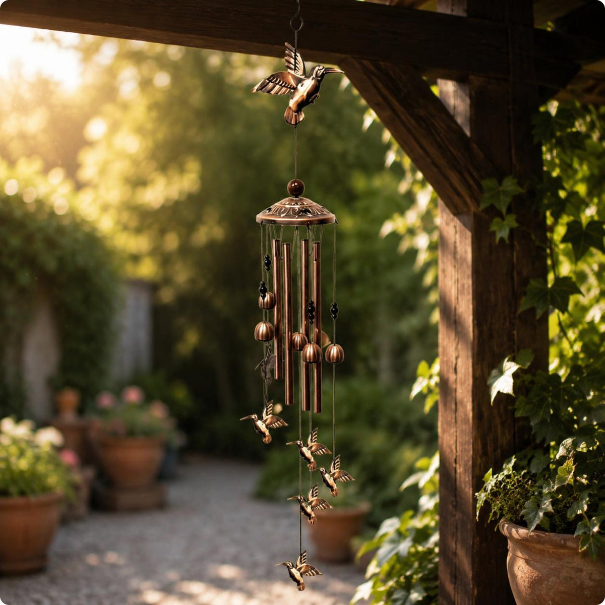 Wildlife Wind Chime Copper-Toned Hanging Ornament Layered Design for Courtyard