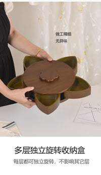竹制旋转多功能果盘多格子干果零食盒茶点年货收纳盘分格创意果盒