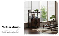 Chinese design aesthetic Design Asymmetrical Curio Cabinet Floor-Standing bookshelf Multi-Tier design Storage Furniture Minimalist Aesthetic for Tea aficionados, Book Lovers, Collectors, Living Room, Home Office, Bedroom, Playroom