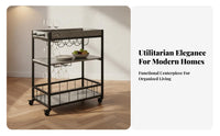 Lockable Wheels Rolling Bar Cart Casters with Brakes Mobile Utility Cart Removable Tray 3 Tier Kitchen Trolley Wine Rack for Restaurant Personnel, Entertainers, Apartment Dwellers, Hotel, Dining Room, Office