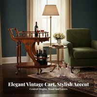 Vintage Beverage Cart With Wheels Mobile Beverage Rack Cart Solid Wood Construction Wooden Serving Trolley for Hotel Managers, Home Bar, Dining Room
