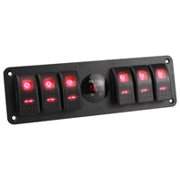 6+1 Position Rocker Switch Panel with 6 Toggle Switches and Digital Voltmeter, Waterproof