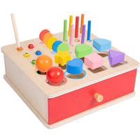 Educational Wooden Sorting Box with Drawer Bright Montessori Toy with Wand Solid-Wood Shape Sorter with Drawer for Quiet Learning Time
