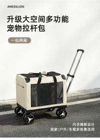 Large Two-Compartment Pet Luggage Trolley Case for Cats and Dogs