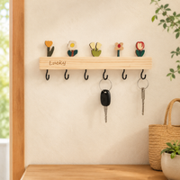 Solid Oak Key Rack, Handmade for Hallway & Entryway, Mini Key Holder with 3 Hooks for Wall Mounting