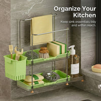 Bathroom Sink and Organizer for Kitchen with Drain Basket, Wall Mounted Double Layer Sponge Holder for Home Cooks, Under Organization