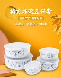 Enamel Food Storage Bowl Set with Lids, Sealed, for Refrigerator, Portable Five-Piece Set