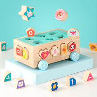 18-Hole Wooden Educational Toy Car with Fruits, Numbers, Shapes, and Animals for Toddlers