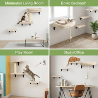 Cat Shelf and Climbing Shelves, 3-Piece Wood Wall Mounted Perch Set, Modern Furniture Wall Shelves for Indoor Cats to Scratch, Climb and Rest