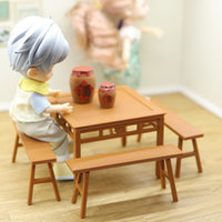 Miniature Long Bench Model Highly Detailed Miniature Table and Bench Set Pre-Assembled 1:18 Scale Doll Furniture for Hobbyists
