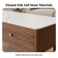 Sintered Stone Tabletop Coffee Table with Drawers and Shelf Modern Minimalist Design Rectangular Coffee Table with Drawers Long-Lasting Sturdy Household Furniture Heat Resistant for Apartment Dwellers, Families, Adults, Living Room, Home, Lounge Area