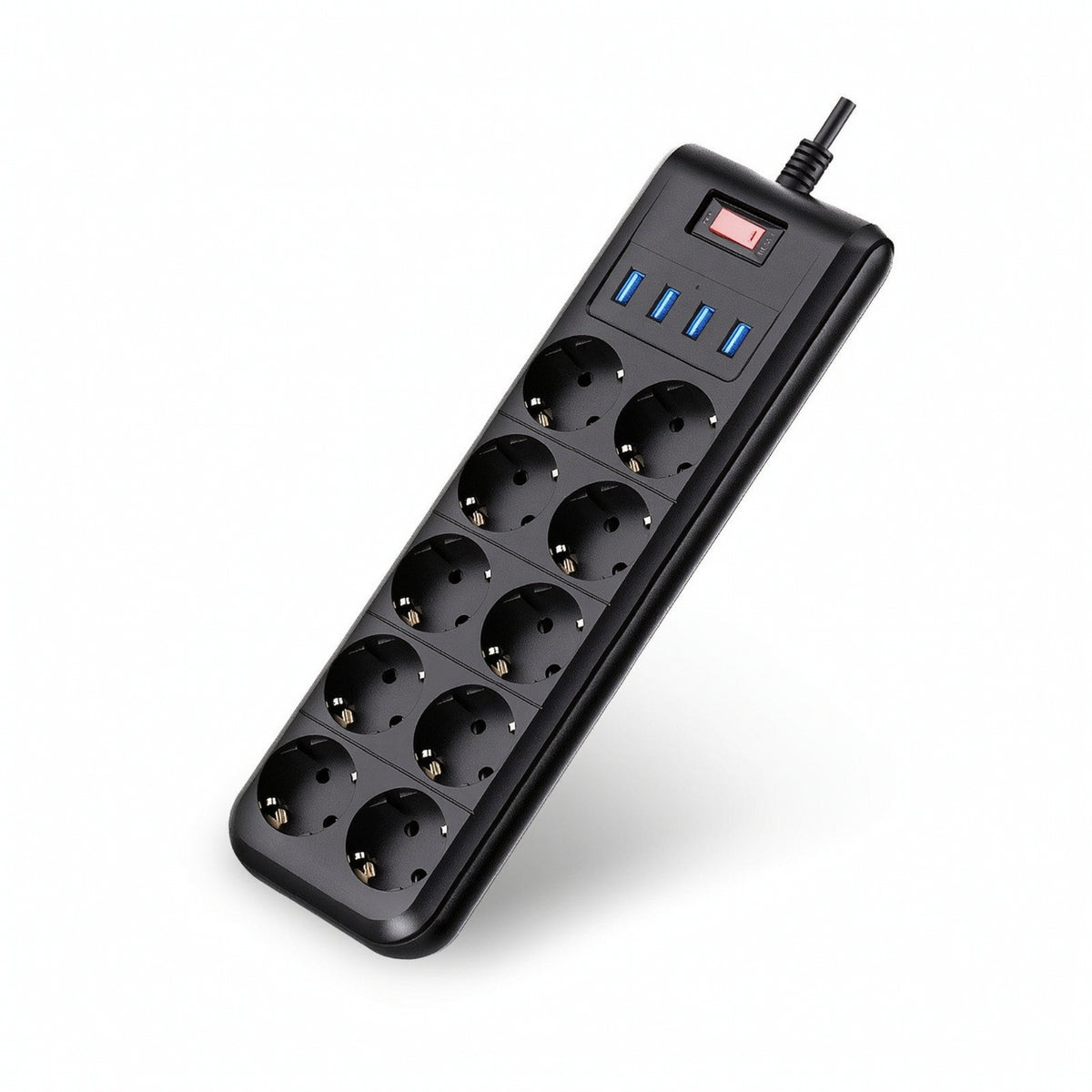 10-Way Desktop Power Strip with USB Overload Protection Power Strip with USB Ports Compact Multi-Plug Outlet with Switch Space-Saving for Office, Dorm Room