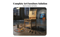 Multifunctional Art Student Desk with Drawer Integrated Design Drawing Table Stool Combo Multi-Purpose All-in-Single Art Station Space-Saving for Beginners, Hobbyists, Designers, School, Study Room, Workshop, Home Office