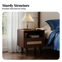 Nightstand with Rattan Drawer Retro Design Rattan Front End Table for Homeowners