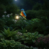 Outdoor Kingfisher Garden Stake Light Decorative Solar Bird Garden Light Metal Bird Ornament with Lantern Colorful for Gardeners, Homeowners, Lawn, Flower Bed, Pathway, Patio
