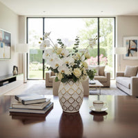 White and Gold Ceramic Vase Artistic Design Modern Ceramic Flower Holder