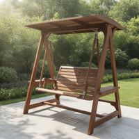 Wooden Swing Bench with Canopy Shaded Freestanding Garden Swing Slatted for Backyard