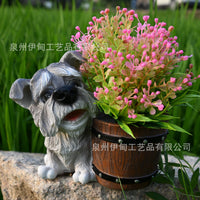 跨境仿真创意雪纳瑞小狗花盆摆件树脂工艺品户外花园庭院阳台装饰