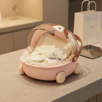 Clear View Lid Doll Cradle Display Case Dustproof Baby Carriage Storage Box Portable Doll Storage Carrier for Collectors
