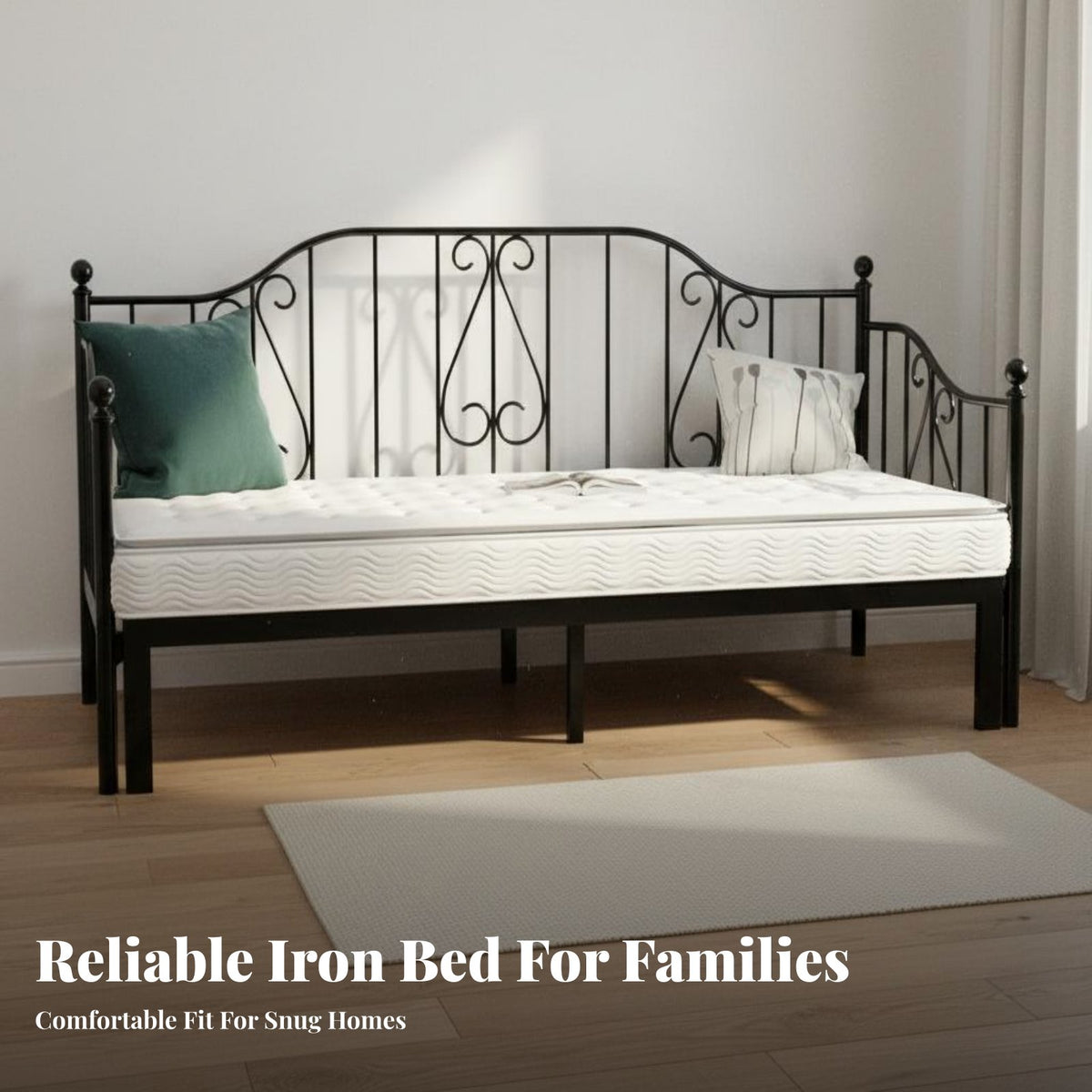 Extendable Sofa Bed Versatile-Use Metal Pullout Sofa Bed European Design Wrought Iron Daybed for Apartment Dwellers, Guests, Bedroom, Dormitory