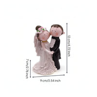 Bride and Groom Figurine Glossy Tabletop Ornament Cartoon-Style for Newlyweds