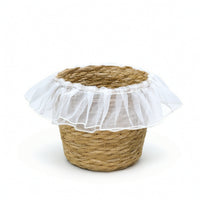 Straw Basket with Mesh Trim Lightweight Planter Basket Handwoven for Balcony