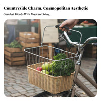Quick Release Design Folding Bike Basket Large Capacity Woven Front Bike Basket Long-Lasting Construction for Shopping