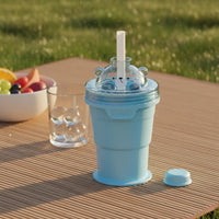 Foldable Ice Sphere Cup Portable Drinkware Straw Hole for Party