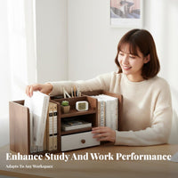 Desktop Book Rack with Drawer Stable Structure Tabletop Shelf Versatile Use