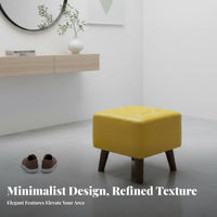 Tufted Cube Stool Multi-Purpose Square Tufted Pouf Stable Wooden Legs for Adults