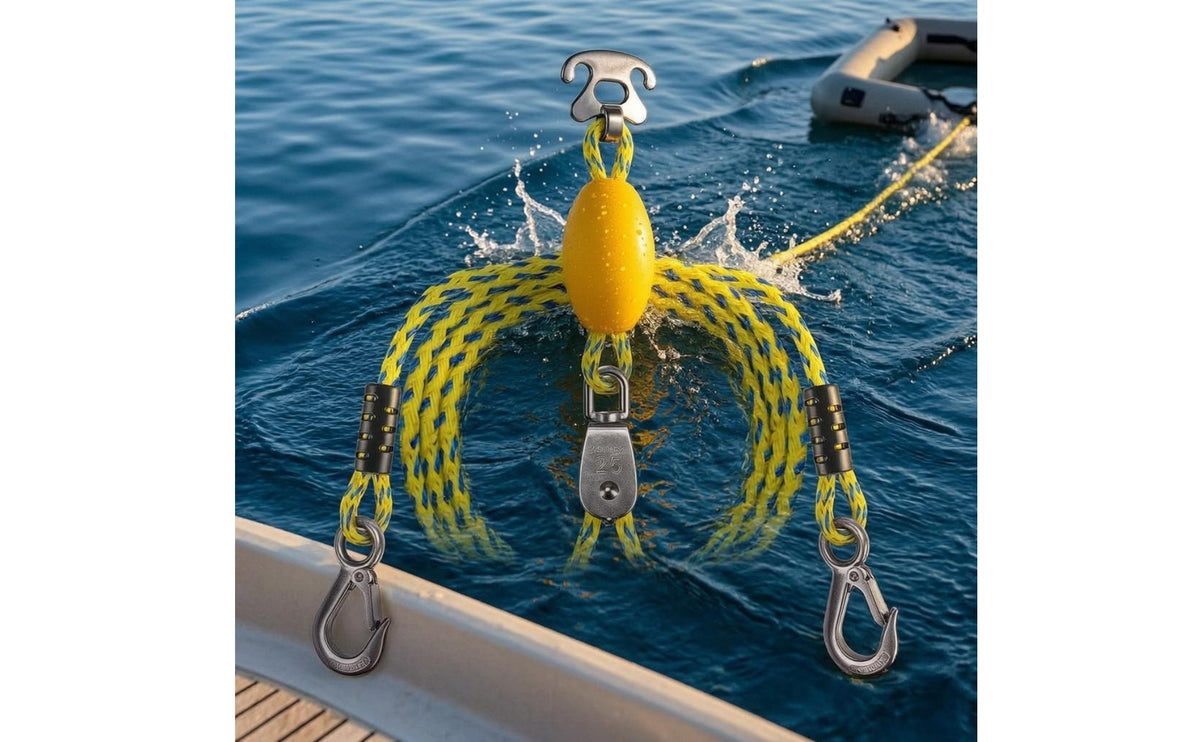 Braided PE Double-Hook Tow Rope Stainless Steel Fittings Watercraft Tow Rope Yellow Buoy Marine Gear High-Visibility