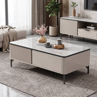 Rock Slab Coffee Table Ribbed Rectangular Coffee Table Glossy for Living Room
