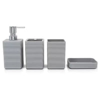 Minimalist Bathroom Toiletry Set of 4 with Lotion Pump, Cup, Soap Dish, Toothbrush Holder, Towel