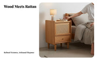 Rattan Door Accent Cabinet Japandi Design Rattan Door End Table Minimalist