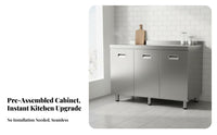 Integrated Countertop Stainless Steel Kitchen Cabinet Rust Proof Kitchen Base Cabinet with Sink Easy to Clean Household Furniture Large Capacity Storage for Homeowners, Cooking Enthusiasts, Renovators, Home, Pantry, Utility Room, Garage