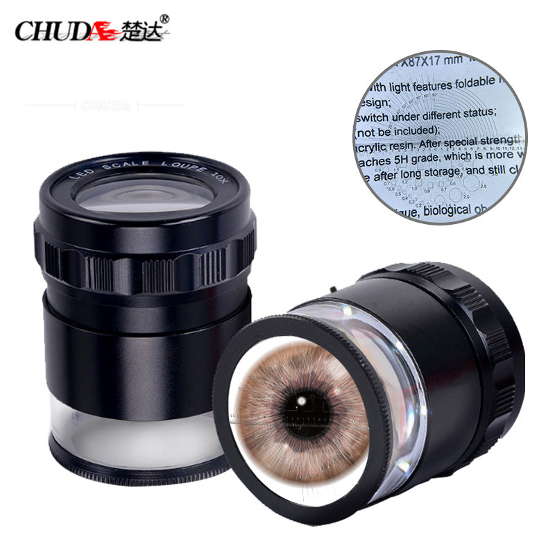 Rechargeable Cylindrical Magnifier with Scale and LED Light for Jewelry Appraisal