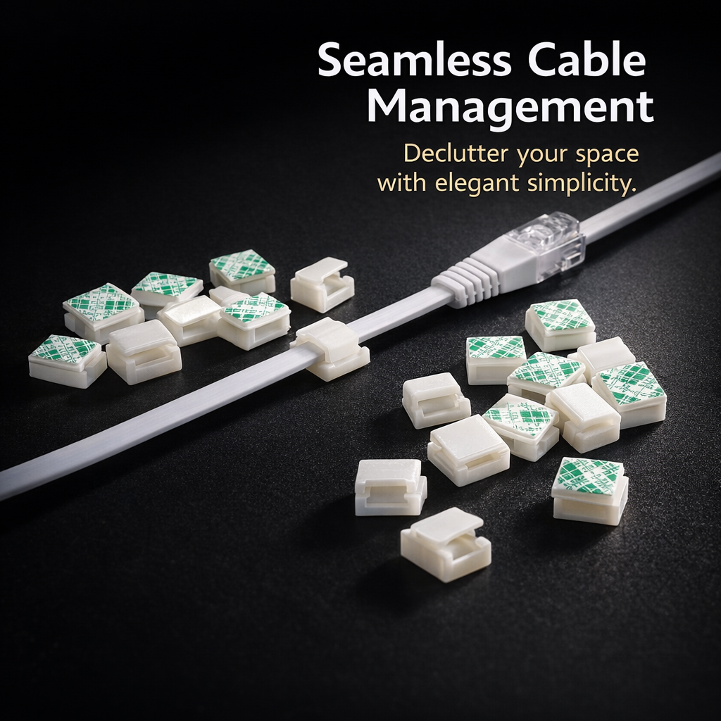 100 PCS Flat Network Cable Clips Organizer, Wire Holder Clips for Cable Management Solution, Adhesive Cable Clips for Desk Gaming Desk Accessories